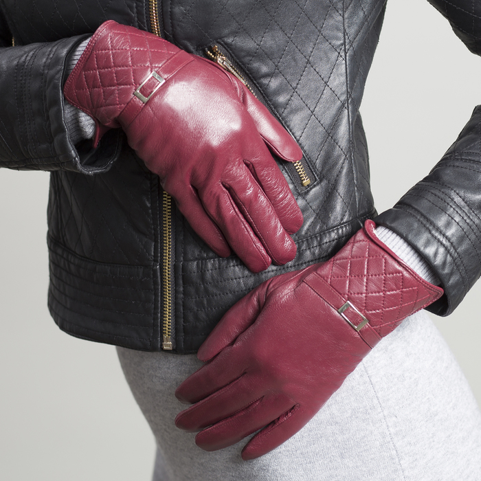 Перчатки женские, размер 8, с подкладом, цвет бордовый