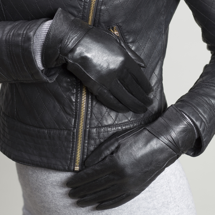 Перчатки женские, размер 7.5, с подкладом, цвет чёрный