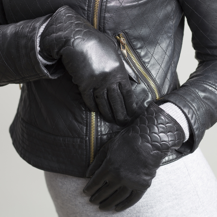 Перчатки женские, размер 7.5, с подкладом, цвет чёрный