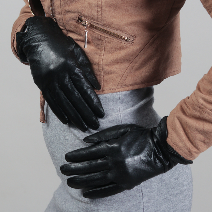 Перчатки женские, размер 7, с подкладом, цвет чёрный