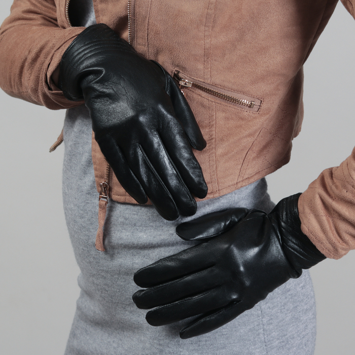 Перчатки женские, размер 7, с подкладом, цвет чёрный