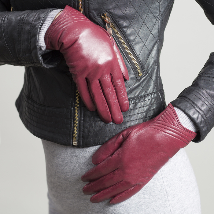 Перчатки женские, размер 8, с подкладом, цвет бордовый
