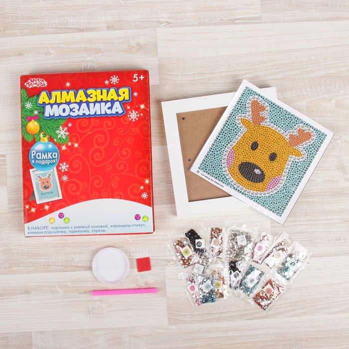 Алмазная мозаика "Оленёнок" рамка 15х15 с подставкой