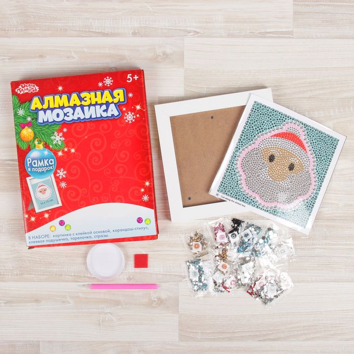 Алмазная мозаика "Дед мороз" рамка 15х15 с подставкой