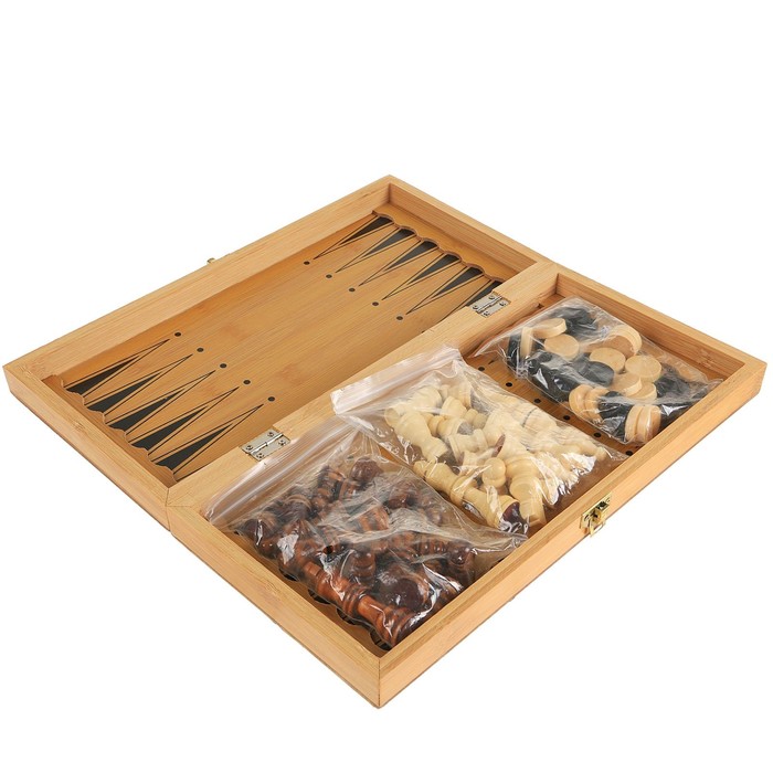 Набор игр 3в1 (нарды, шахматы, шашки), дерево, 4,5*34*34см