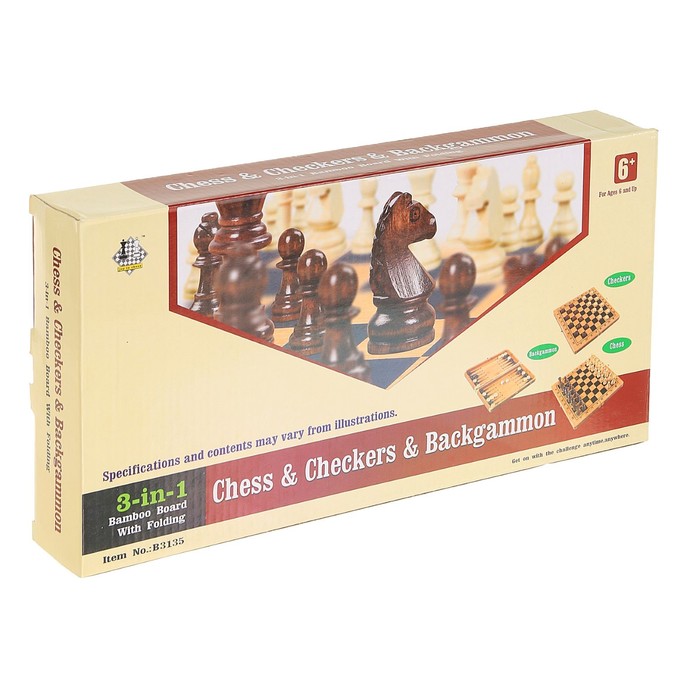 Набор игр 3в1 (нарды, шахматы, шашки), дерево, 4,5*34*34см