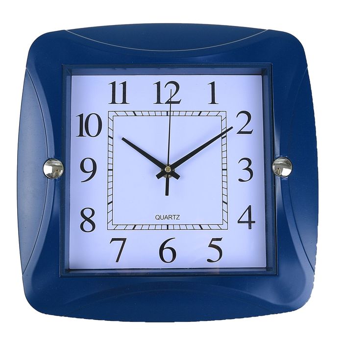Часы настенные классика "Дуга", выпуклый квадрат, синие 30*5см
