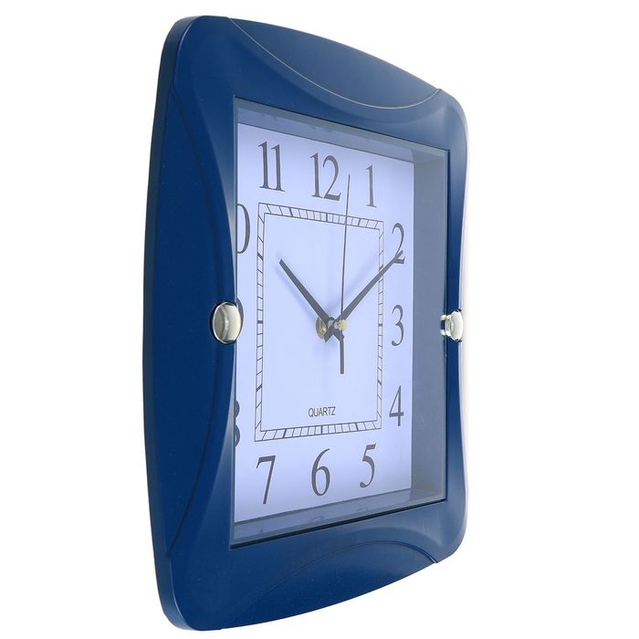 Часы настенные классика "Дуга", выпуклый квадрат, синие 30*5см