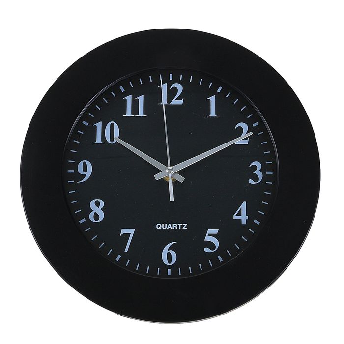 Часы настенные классика "Plate", чёрный, широкая рама, круг, 24,5*3см
