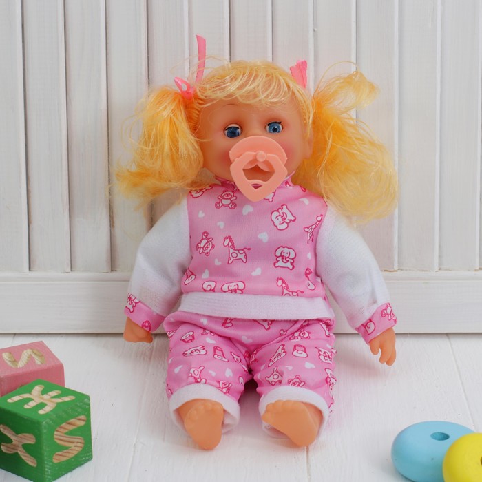 Мягкая игрушка-кукла говорящая "Девочка" с соской, 4 звука, цвета МИКС