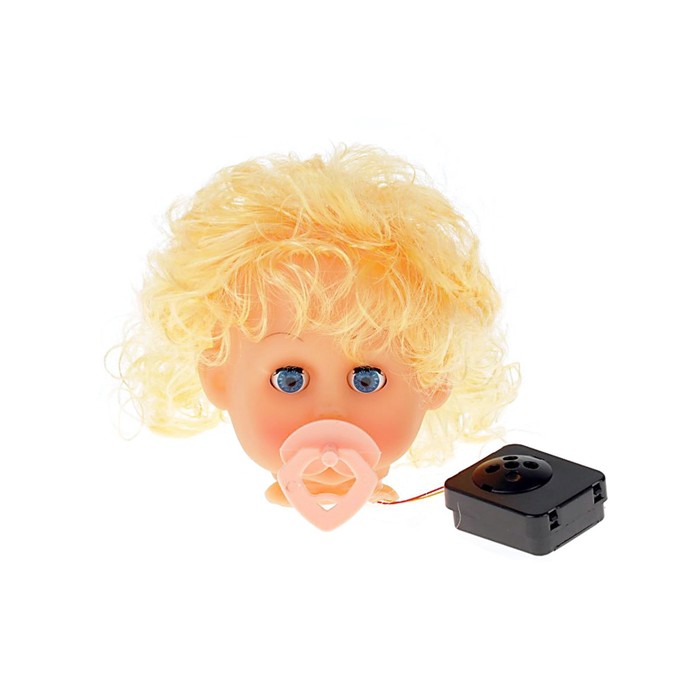 Голова с волосами блонд для изготовления куклы, с соской, издает 4 звука при извлеч соски