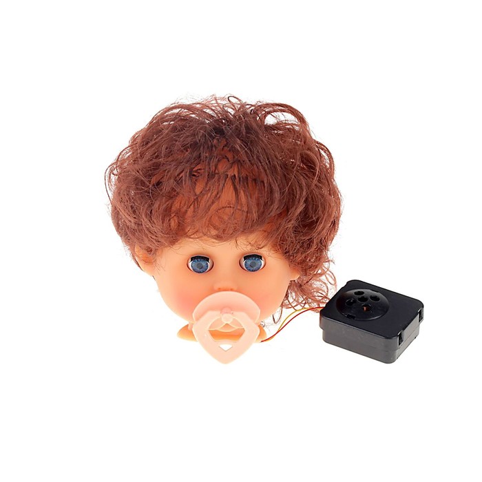 Голова с волосами каштановыми для изг-я куклы, с соской, издает 4 звука при извлечении соски