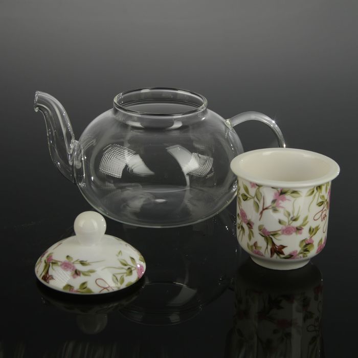 Чайник заварочный 800 мл "Скарлет" стеклянный, с керамическим ситом и подставкой для подогрева