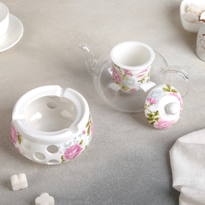 Чайник заварочный 800 мл "Весна", с керамическим ситом и подставкой для подогрева