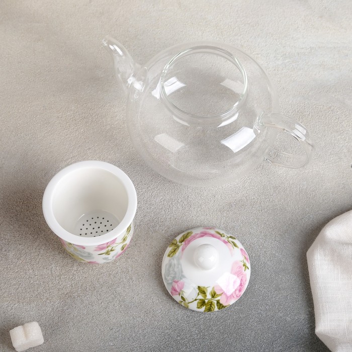 Чайник заварочный 800 мл "Весна", с керамическим ситом и подставкой для подогрева