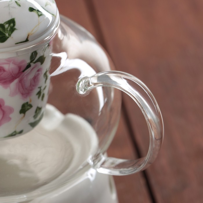 Чайник заварочный 800 мл "Весна", с керамическим ситом и подставкой для подогрева