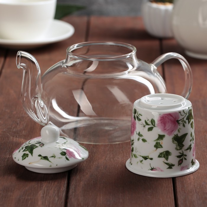 Чайник заварочный 800 мл "Весна", с керамическим ситом и подставкой для подогрева