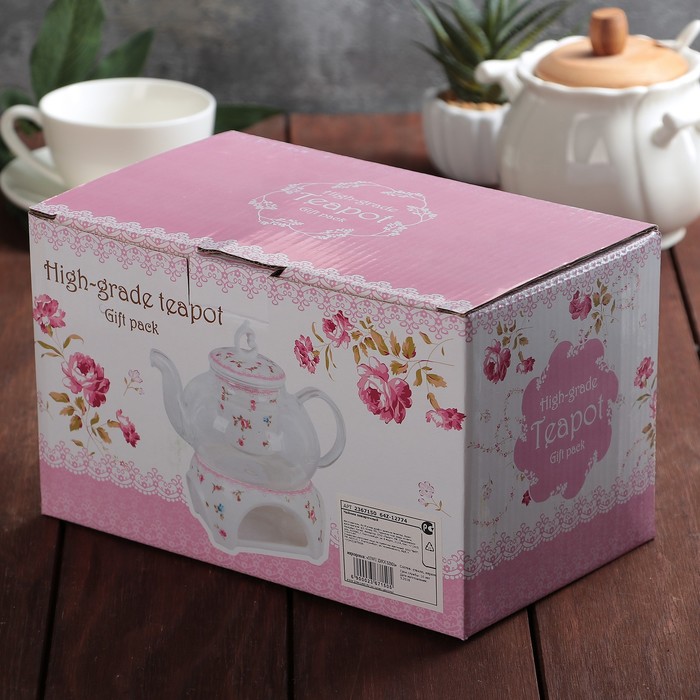 Чайник заварочный 800 мл "Весна", с керамическим ситом и подставкой для подогрева