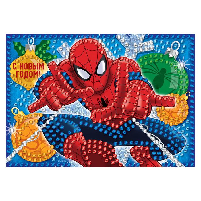 Аппликации пайетками "С Новым Годом" Челокек-паук + 6 цветов пайеток