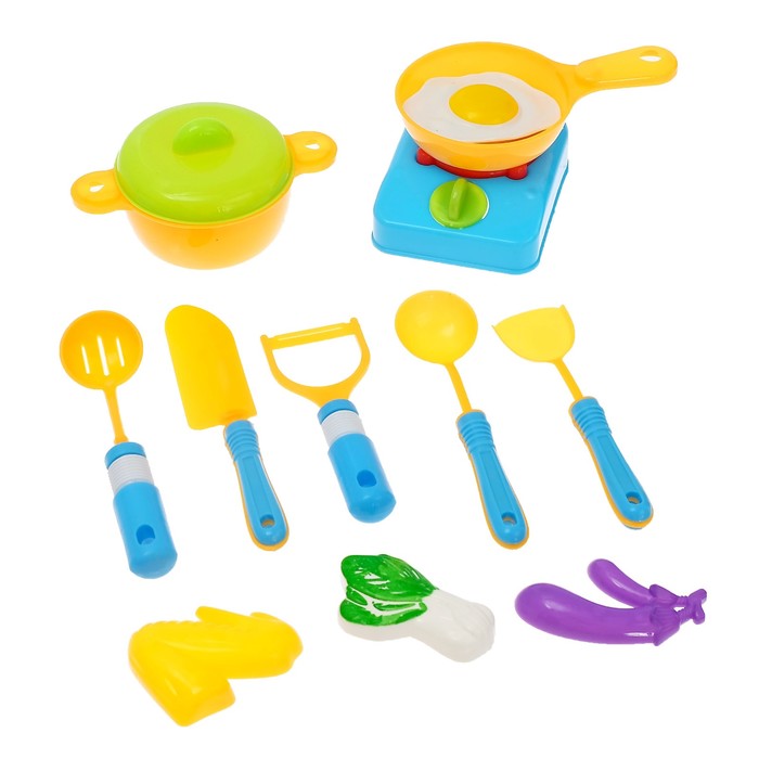 Набор посуды "Маленький шеф-4", с плитой и продуктами, 17 предметов
