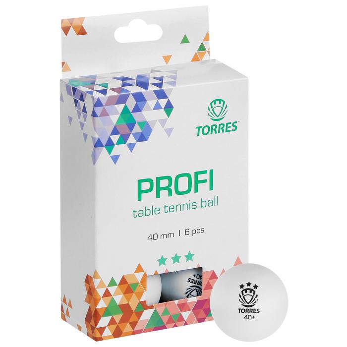 Мяч для настольного тенниса TORRES Profi, 3 звезды, 40 мм, 6 шт., цвет белый мяч для настольного тенниса torres диаметр 40 tt21013 оранжевый