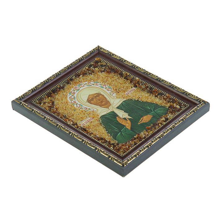 Картина «Икона Матрона Московская», янтарь, 11х14 см, багет