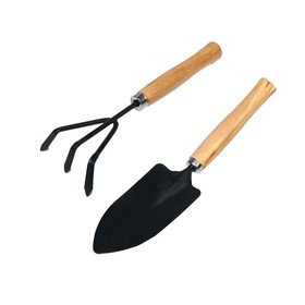 Набор садового инструмента, 2 предмета: рыхлитель, совок, длина 26 см, деревянные ручки Ош