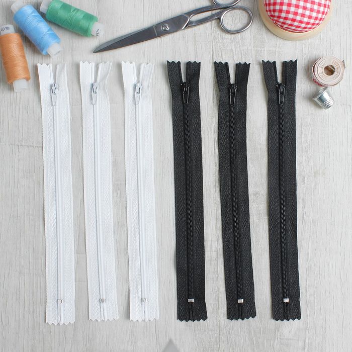 Молния "Спираль", неразъёмная, 23см, 6шт, цвет белый/чёрный