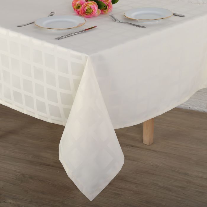 Скатерть "Этель" Геометрия 150х300 см, цвет молочный, пл. 192 г/м2, хл с ГМО