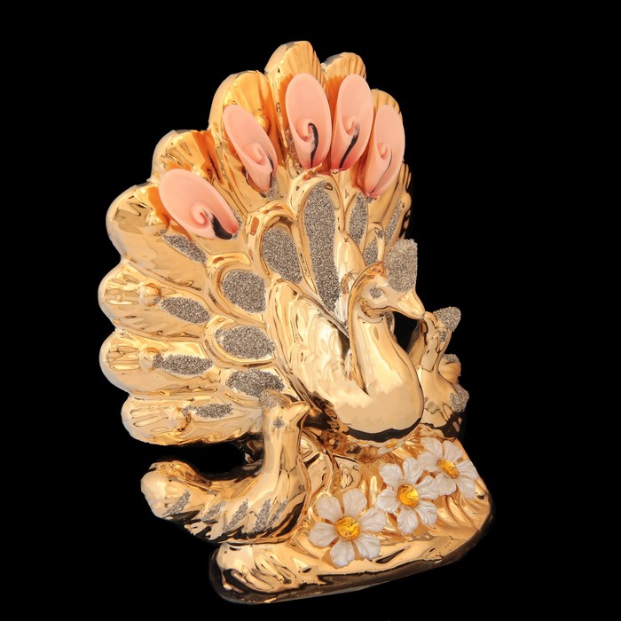 Сувенир керамика "Павлин с малышом в цветах" 17х13х7 см