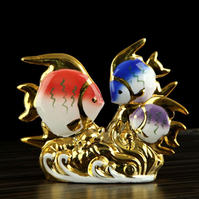 Сувенир керамика "Три рыбки с золотыми плавниками" 19х26х8 см