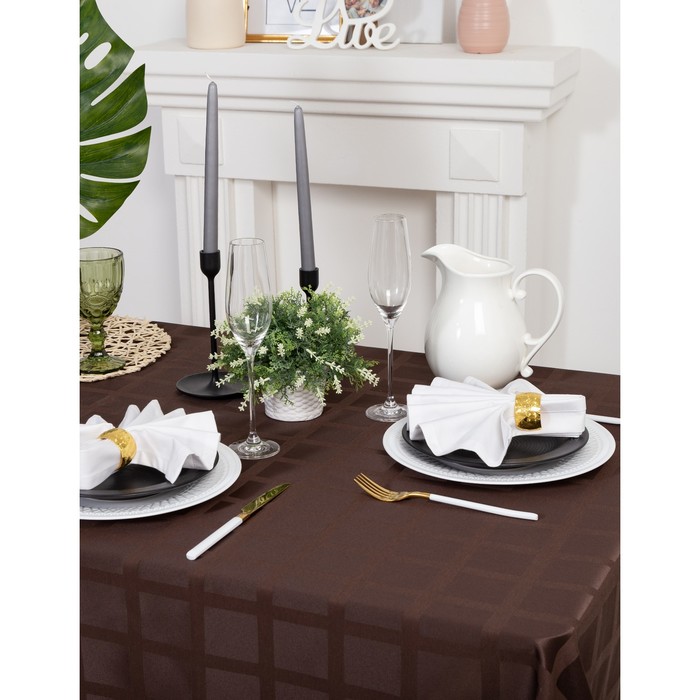 Скатерть "Этель" Геометрия 150*300, цв. шоколадный, пл. 192 г/м2, хл с ГМО