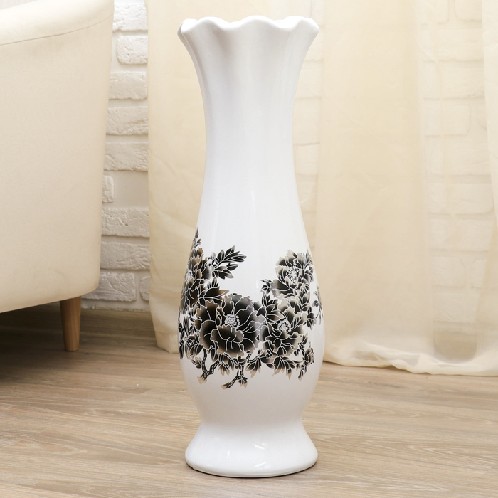 Ваза напольная 60 см "Минимализм" талия, серебристый узор