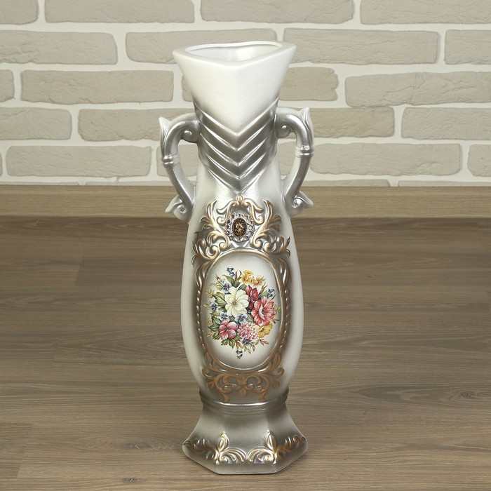 Ваза напольная 60 см "Богемия" бело-серая