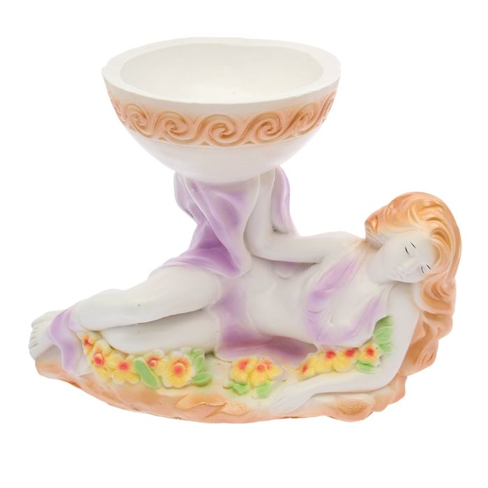 Фигурное кашпо "Девушка лежа", бело-золотой 42х36см