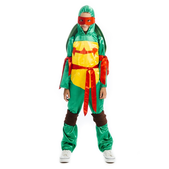 Карнавальный костюм "Черепашка-ниндзя", костюм с капюшоном, панцирь, повязки, рост 110 см