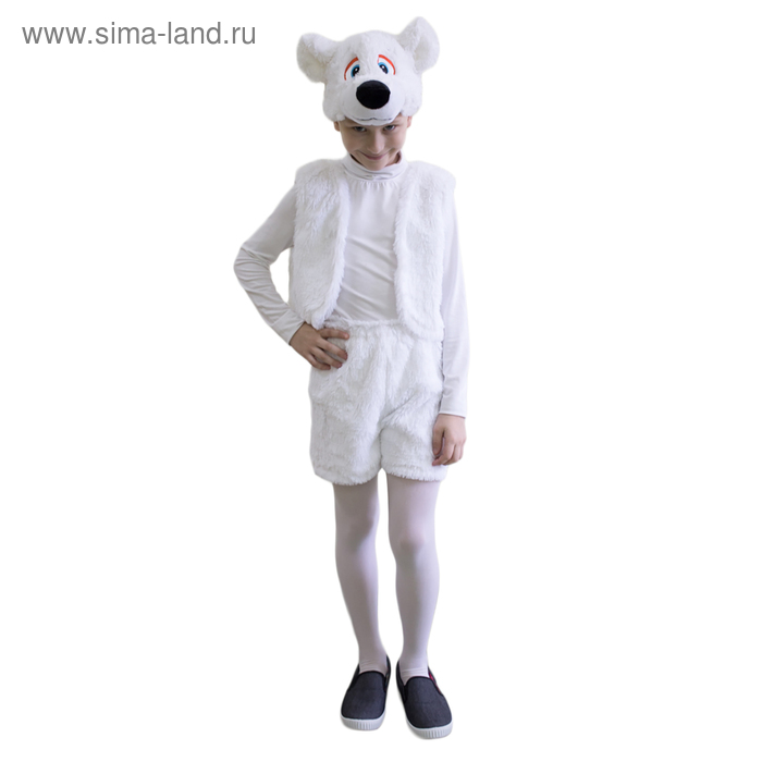 Карнавальный костюм «Белый медвежонок», шапочка, жилет, шорты, рост 122-128 см