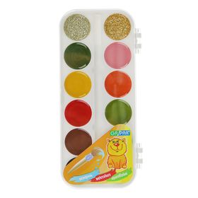 

Акварель 10 цветов + 2 цвета с блёстками (золото, серебро), GASPAR, карамельная, без кисти