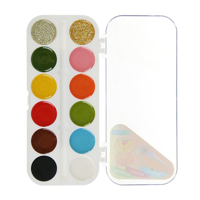 Акварель карамельная GASPAR, с блёстками, 12 цветов, в пластиковой коробке, без кисти