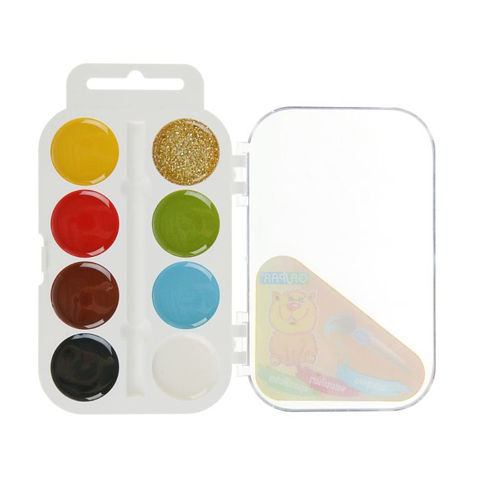 Акварель карамельная GASPAR, 8 цветов, с блёстками, в пластиковой коробке, без кисти