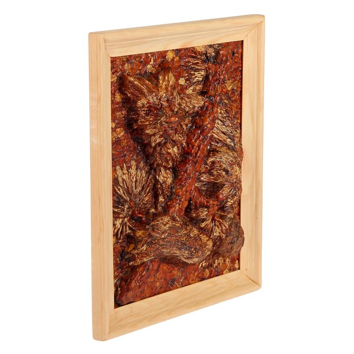 Мини панно из кедропласта "Соболь на ветке" 23х28 см