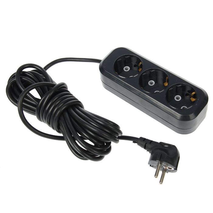 Удлинители TUNDRA, 3 розетки, 7 м, 16 А, ПВС 3х0.75, с з/к, черный, ГОСТ