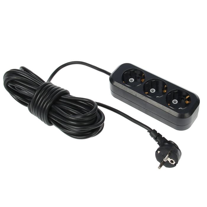 Удлинители TUNDRA, 3 розетки, 10 м, 16 А, ПВС 3х0.75, с з/к, черный, ГОСТ