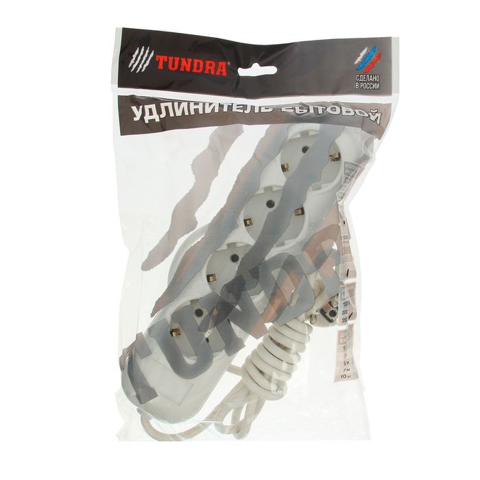 Удлинитель TUNDRA, 4 розетки, 1.7 м, 16 А, ПВС 3х0.75, с з/к, ГОСТ