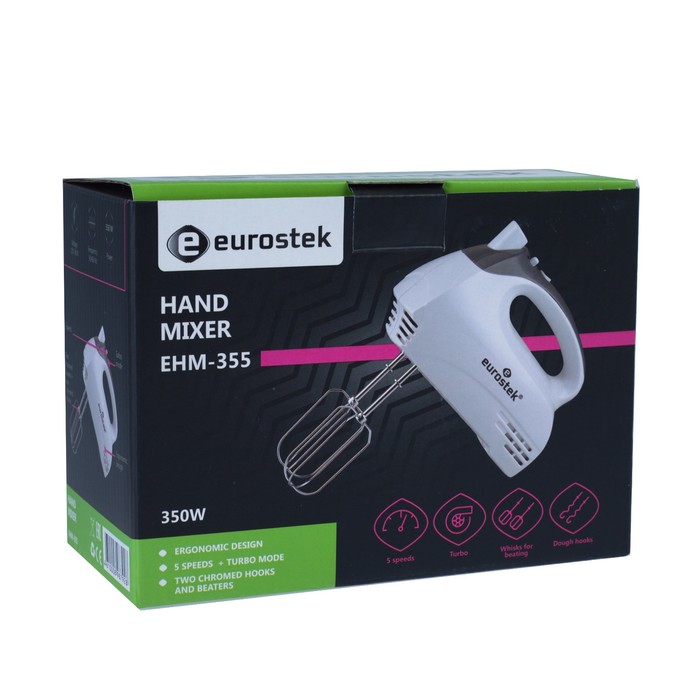 Миксер EuroStek EHM-355, 350 Вт, 5 скоростей, режим ТУРБО, 4 насадки