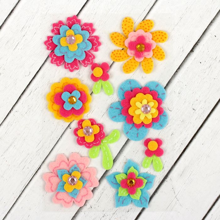Декоративные наклейки из фетра "Цветы/Лето", МИКС