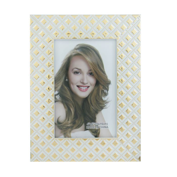 Фоторамка пластик 10х15 см "Золотые ромбы на белом" 17,5х12,5 см