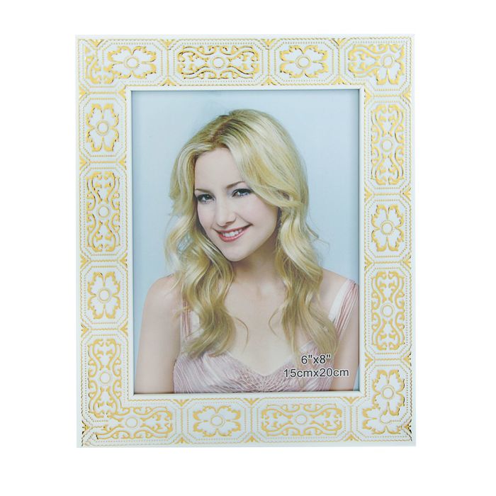 Фоторамка пластик 15х20 см "Золотой цветочный орнамент на белом" 22,5х17,5 см