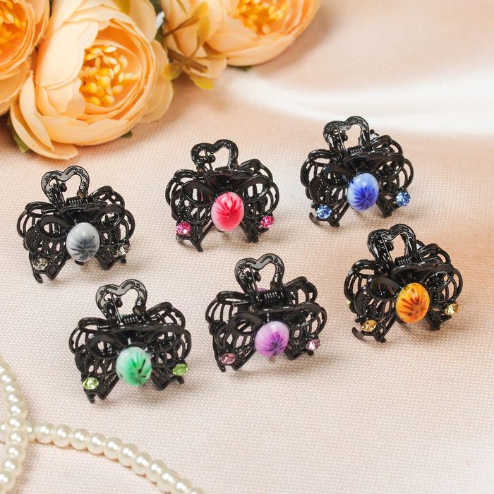 Краб для волос "Индия" черный 2,5 см бантик микс