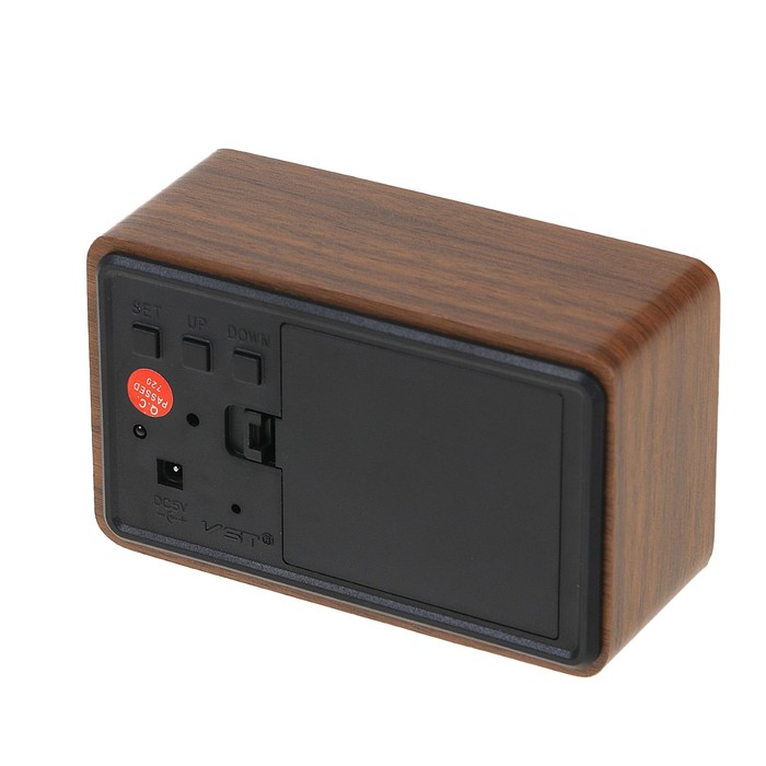 Часы-будильник настольные электронные прямоугольные, цвет орех, цифры красные, от USB, 10 х 4,5 х 6,5 см